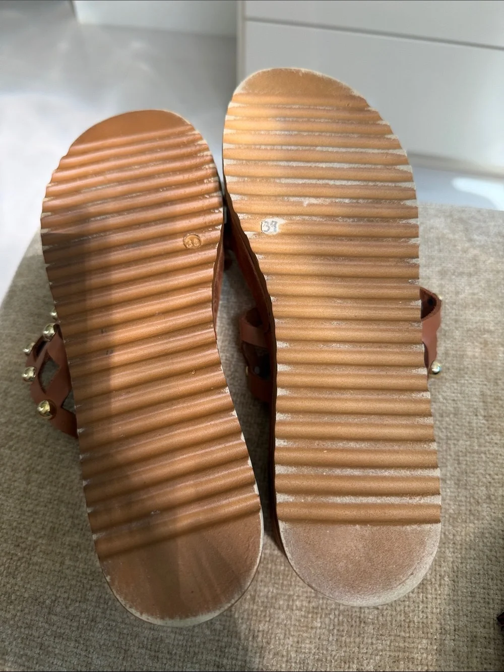 Italian Designer Brown Studded Platform Slide Sandals